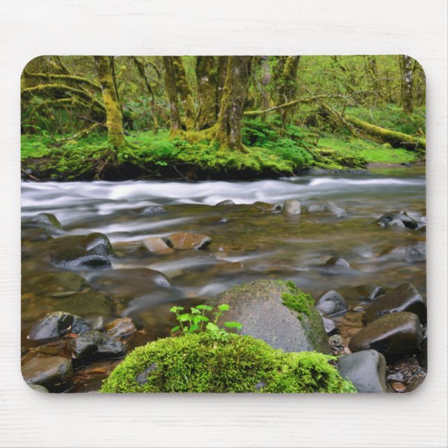 River in green forest, Oregon Mouse Pad (Front)