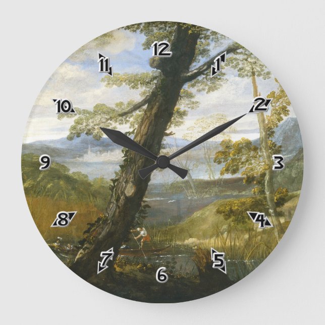 River Landscape By Annibale Carracci Large Clock (Front)