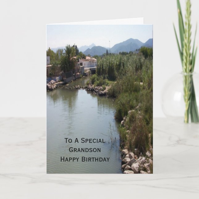 River Landscape Personalised Grandson Birthday Card (Front)