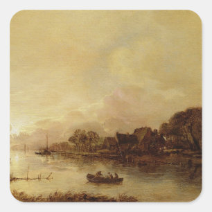 River landscape square sticker
