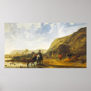 River landscape with riders Aelbert Cuyp Poster