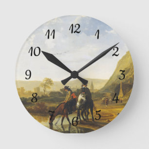 River landscape with riders Aelbert Cuyp Round C Clock