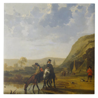 River landscape with riders, Aelbert Cuyp Tile