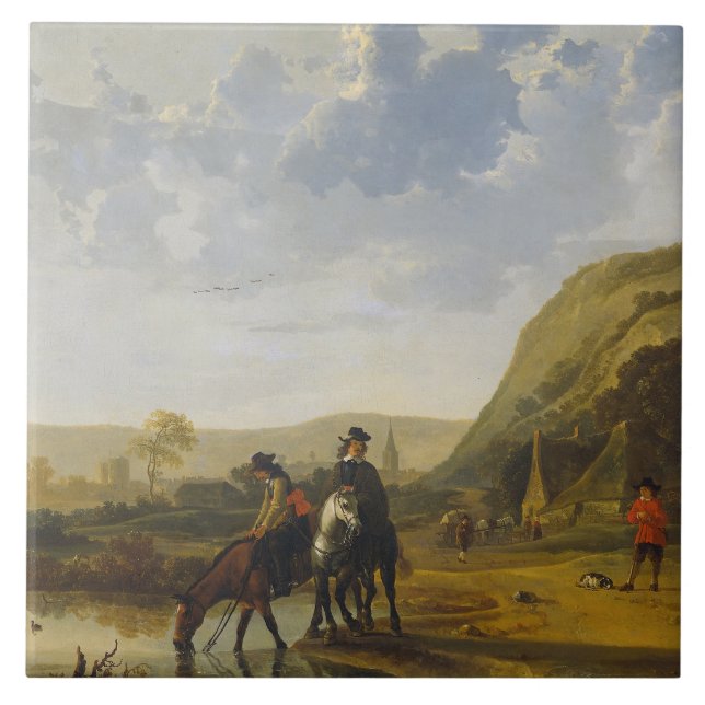 River landscape with riders, Aelbert Cuyp Tile (Front)