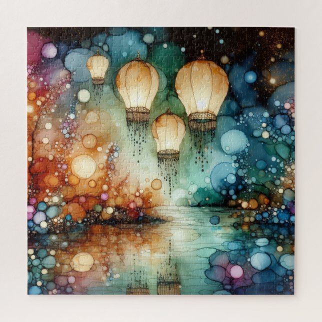 River Lanterns Alcohol Ink Jigsaw Puzzle (Vertical)