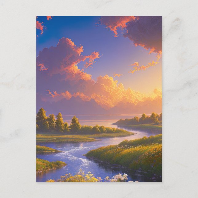 River Merges with the Serene Lake Postcard (Front)
