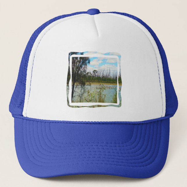 River Murray Australia Large Pelicans Flock, Trucker Hat (Front)