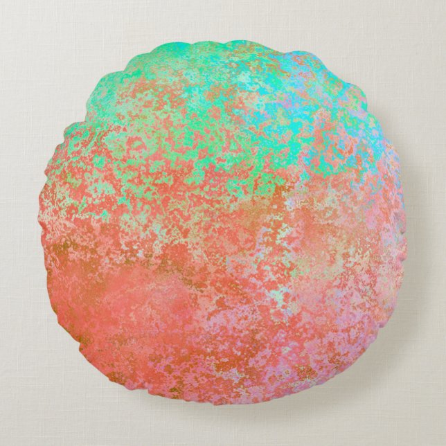 River of Fire Orange Alcohol Ink Abstract Round Cushion (Front)