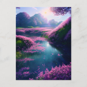 River of Sakura Petals Postcard