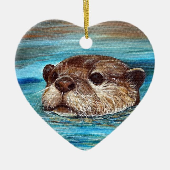 River Otter Painting Ceramic Tree Decoration (Front)