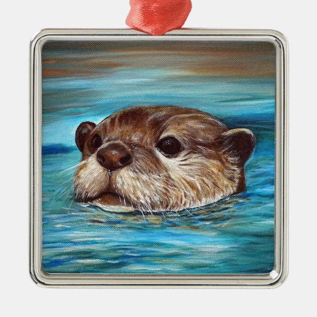 River Otter Painting Metal Tree Decoration (Front)