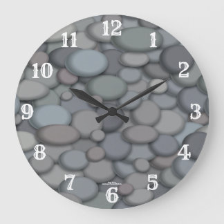 River Pebbles with White Numbers Large Clock