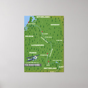 River Rhine retro travel map. Canvas Print