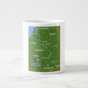 River Rhine retro travel map. Giant Coffee Mug