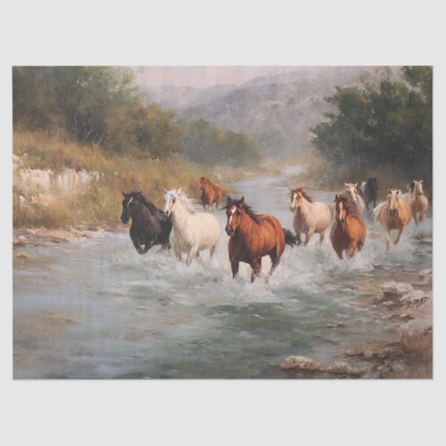 River Run Galloping Horses Decoupage Tissue Paper (Front)