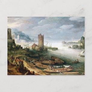 River Scene with a Ruined Tower Postcard