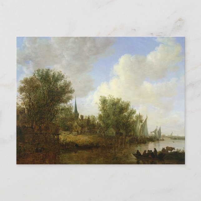 River scene with a View of Overschie, 1651 Postcard (Front)