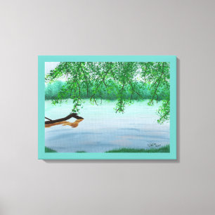 River Scene with Floating Log Painting Prints
