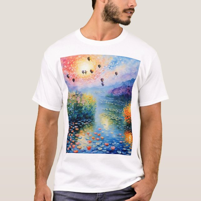 river scene with hot air balloons T-Shirt (Front)