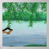 River scene with trees and a log by Cheryl Paton