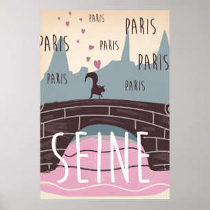 River Seine, Paris,france vintage travel poster
