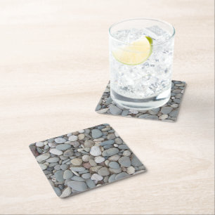 River Stones Fall Autumn Patterns Square Paper Coaster