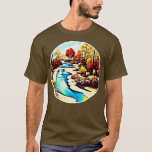 River stream through autumn forest painting T-Shirt