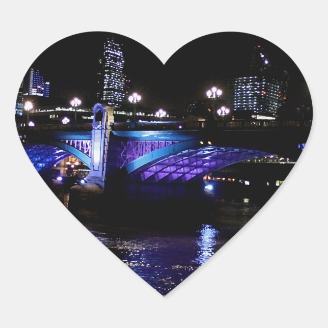 River Thames at Night, London England Heart Sticker (Front)