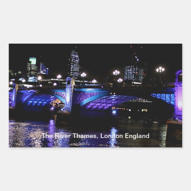 River Thames at Night, London England Rectangular Sticker (Front)
