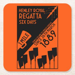 River Thames Regatta - Vintage Retro Style Rowing Square Paper Coaster