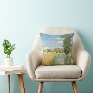 River Through a Harvest Landscape, Summer Cushion