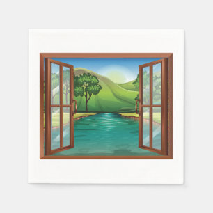 River Through An Open Window Paper Napkins