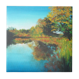 River Trees Fall Landscape Fine Art Tile