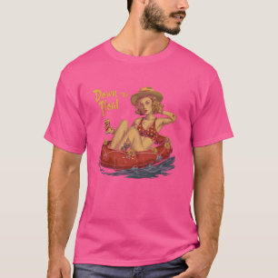 River Tubing Down To Float Pin-Up Girl Summer Floa T-Shirt