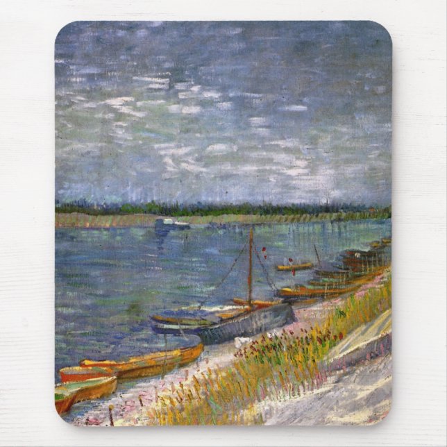 River with Rowing Boats by Vincent van Gogh Mouse Pad (Front)