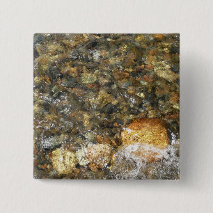 River-Worn Pebbles Brown and Grey Natural Abstract 15 Cm Square Badge