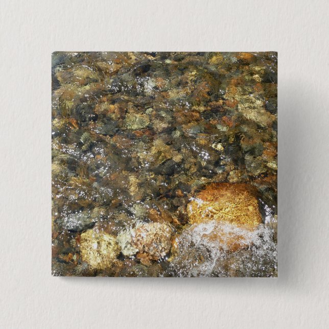 River-Worn Pebbles Brown and Grey Natural Abstract 15 Cm Square Badge (Front)