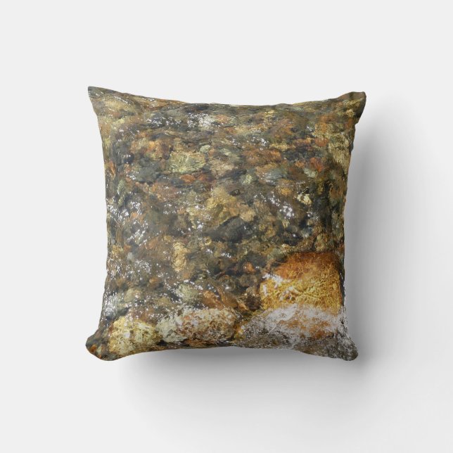 River-Worn Pebbles Brown and Grey Natural Abstract Cushion (Front)