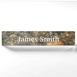 River-Worn Pebbles Brown and Grey Natural Abstract Nameplate