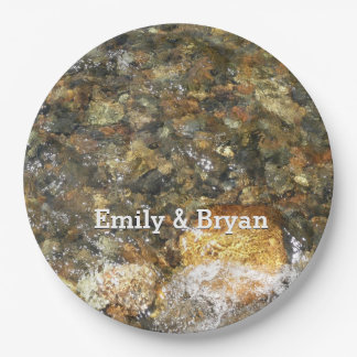 River-Worn Pebbles Brown and Grey Natural Abstract Paper Plate
