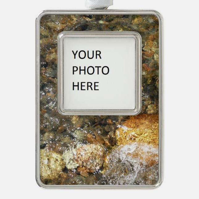 River-Worn Pebbles Brown and Grey Natural Abstract Silver Plated Framed Ornament (Front)