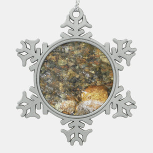 River-Worn Pebbles Brown and Grey Natural Abstract Snowflake Pewter Christmas Ornament