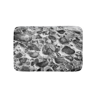 Riverbed Cobblestones and Water Black and White Bath Mat