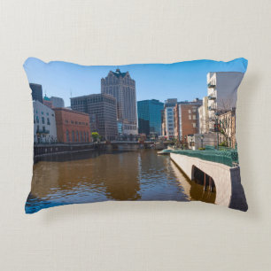 riverfront from kilbourn street in milwaukee decorative cushion