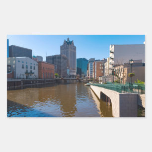 riverfront from kilbourn street in milwaukee rectangular sticker