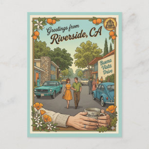 Riverside CA Buena Vista Drive 1960s Style Postcard