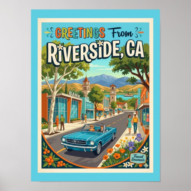 Riverside California Greetings Retro Style Poster (Front)