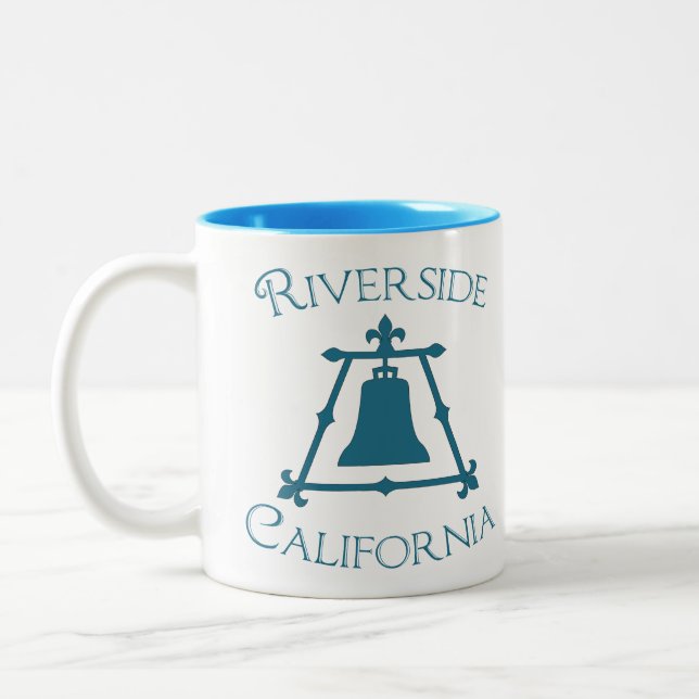 Riverside, California Raincross Fleur Design Two-Tone Coffee Mug (Left)