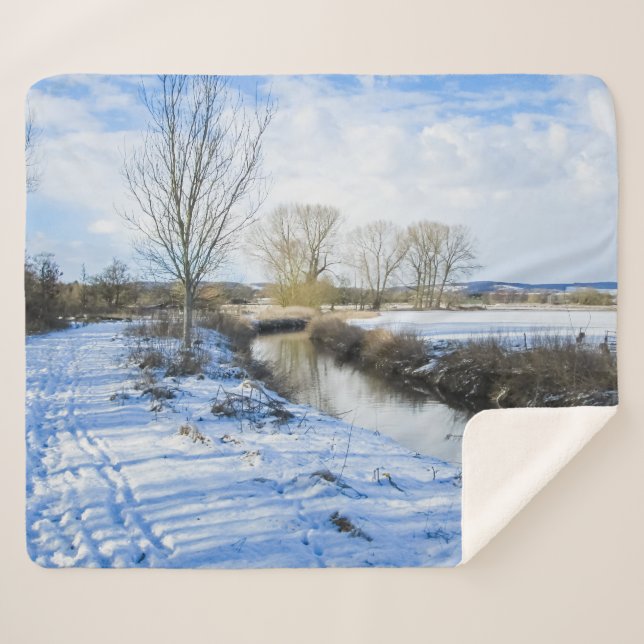 Riverside English Winter Walk - Personalized Sherpa Blanket (Front (Horizontal))