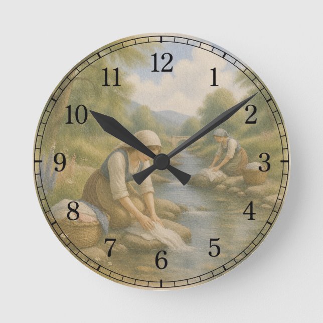 Riverside Washing Wall Clock — Cultural Landscape  (Front)